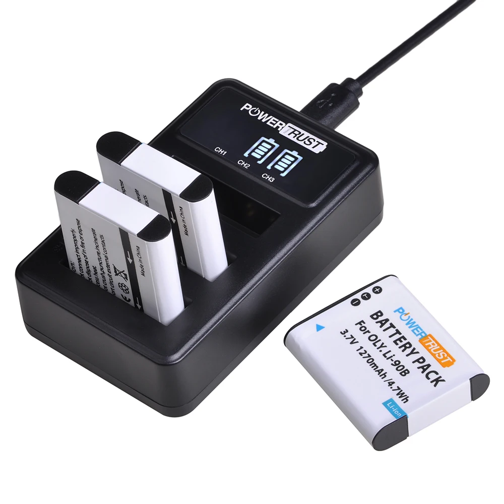 PowerTrust 2Pc Li-90B LI90B LI-92B Battery + светодиодный 3 слота USB Charger для Olympus XZ-2 SH-50 SH-1 |