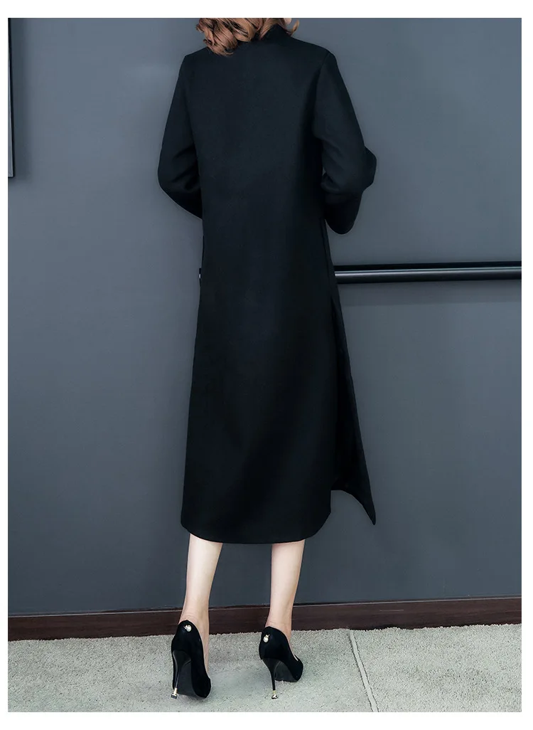 chinese style Retro wool embroidered coat women's slim long Windbreaker autumn and winter Embroidery overcoat
