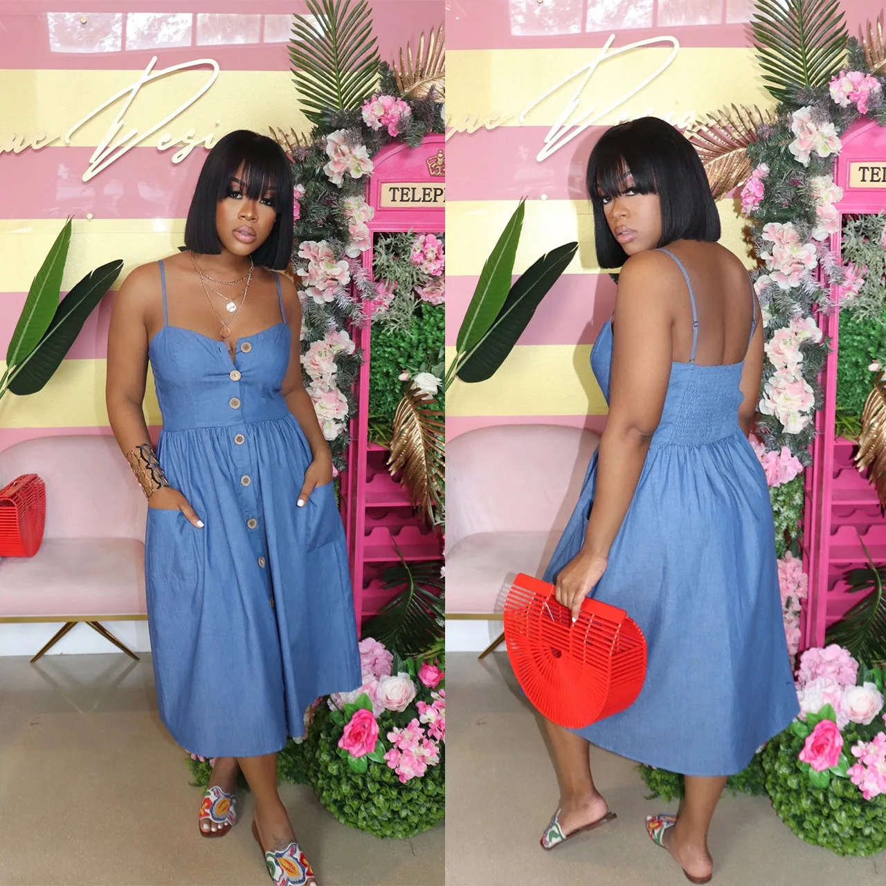 ChocoMist Платья повседневные джинсовые однотонные дизайнерские женские платья миди