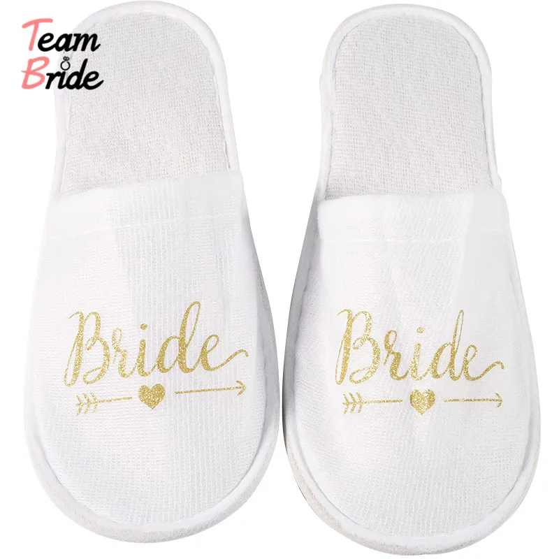 Шлепанцы Свадебные для невесты золотые шлепанцы подружки вечеринки спа дня ночи