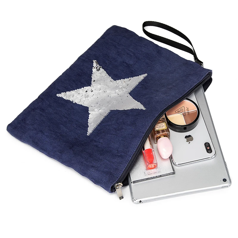 Модный женский кошелек с блестками и звездами Дамский клатч Холщовый для рук