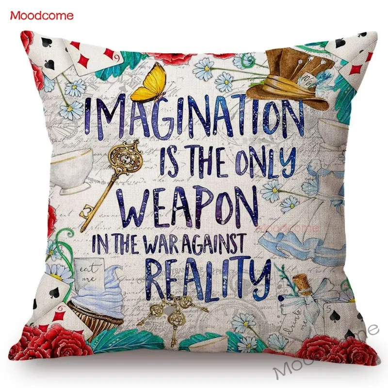 Наволочка для дивана с буквенным принтом Алиса в стране чудес квадратная