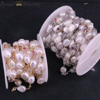3 meters nature pearl chains for jewelry making irregular pearl beads links colorful zircon cz goldsilver color chains