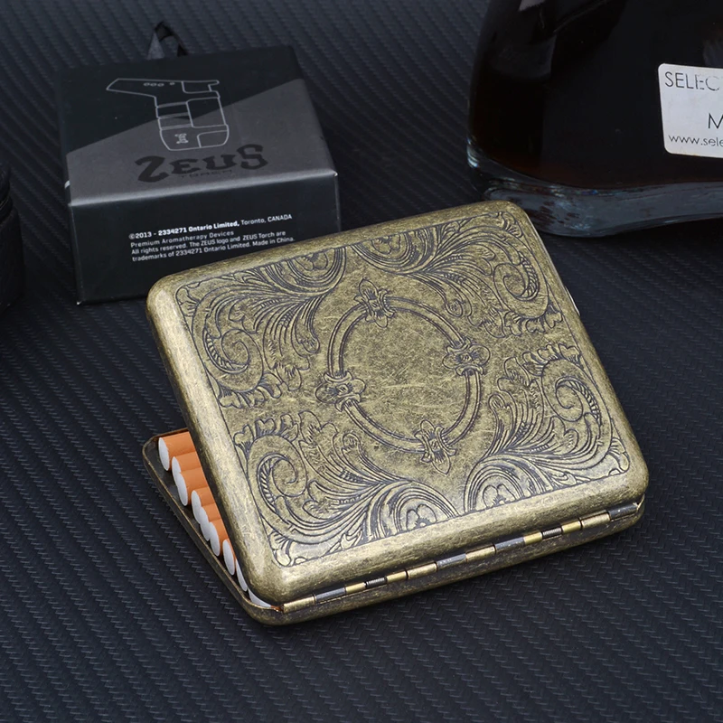 

Винтаж Для мужчин для сигареты чехол металлический портсигар ультра-тонкий мундштук для 20 штук сигарет аксессуары для курения по доступной...