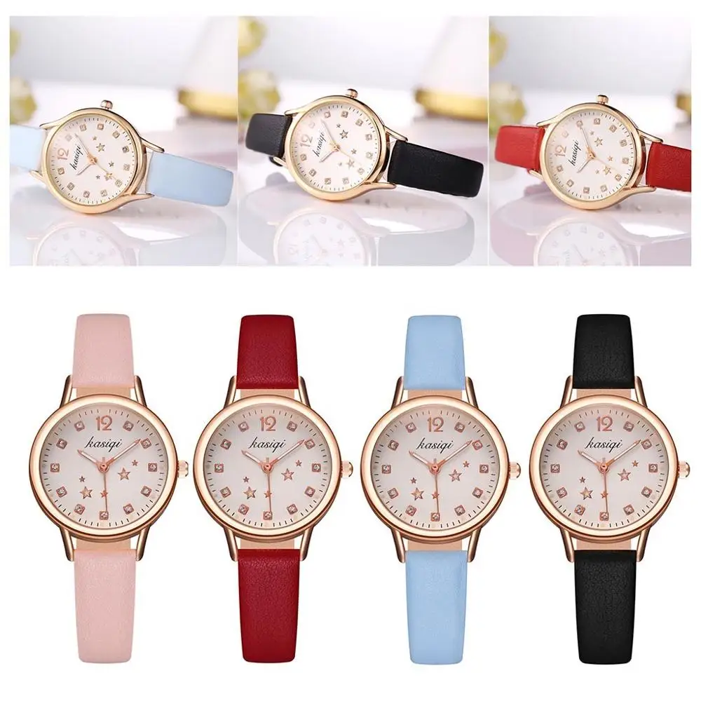 

Luxury Women Watches Student Belt Watch Simple Small Fresh Cute Diamond Pentagram Decorative Wristwatch Gift Relogio Feminino