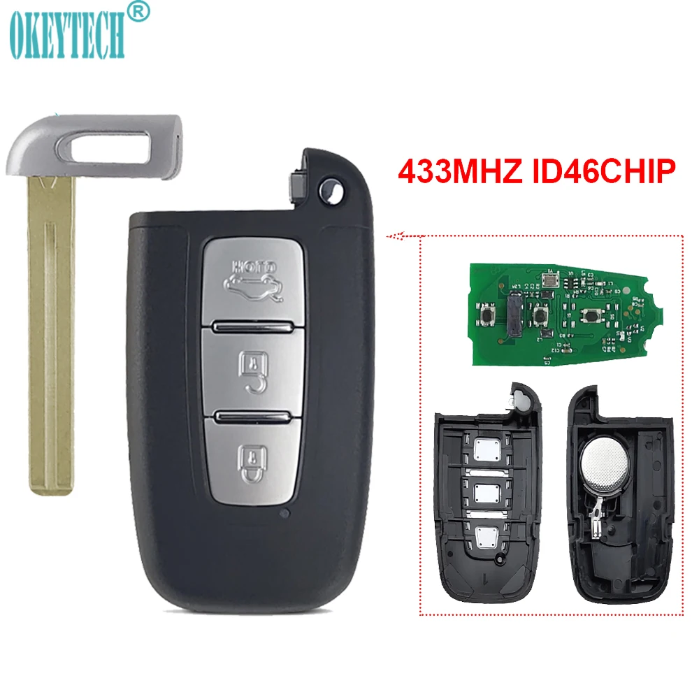 OkeyTech Smart Remote Car Key 433Mhz ID46 Chip For Hyundai I30 I45 Ix35 Genesis Equus Veloster Sonata Elantra Tucson Uncut Blade |