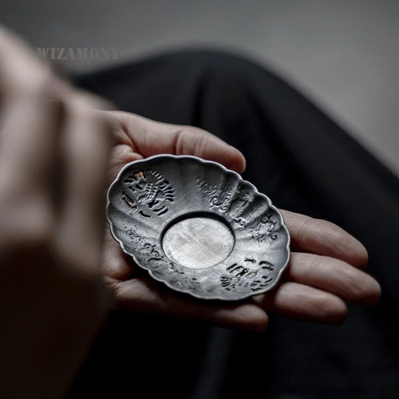 

Чистая Олово используется как старая подставка для чайной чашки. Ручной работы в стиле ретро анти-скольжения подстаканник чайный набор кун...