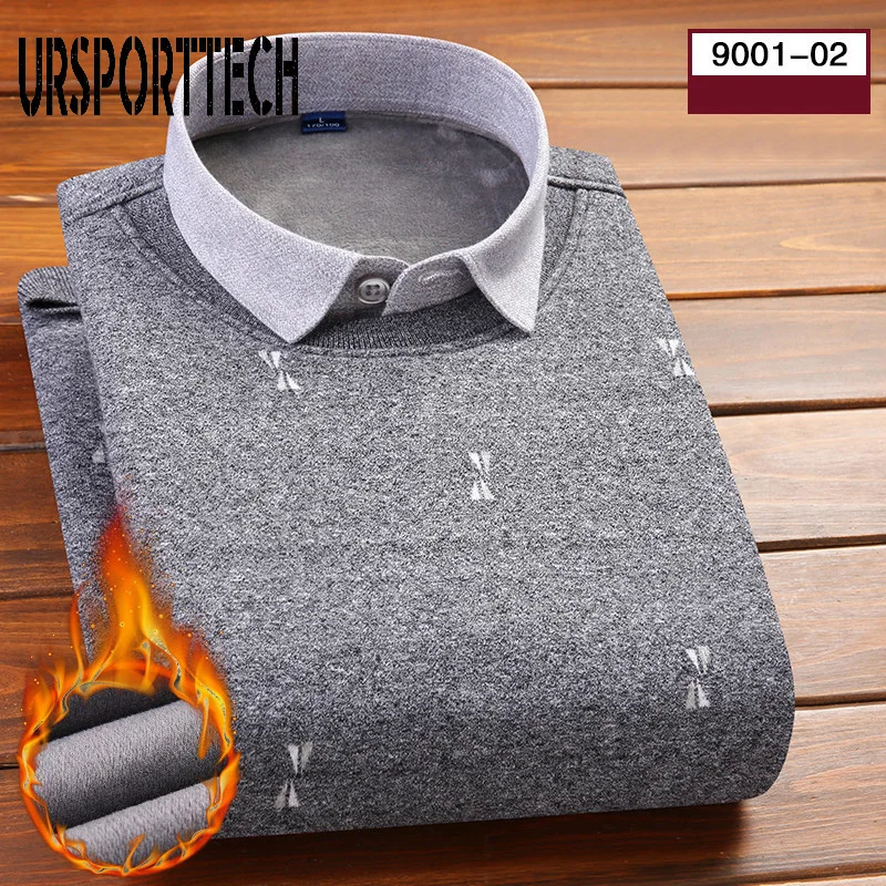 Мужская теплая зимняя рубашка с длинным рукавом и отложным воротником размеры до