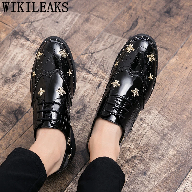 Пчелы обувь Мужская Свадебная Формальные Лакированная кожа парикмахер Туфли