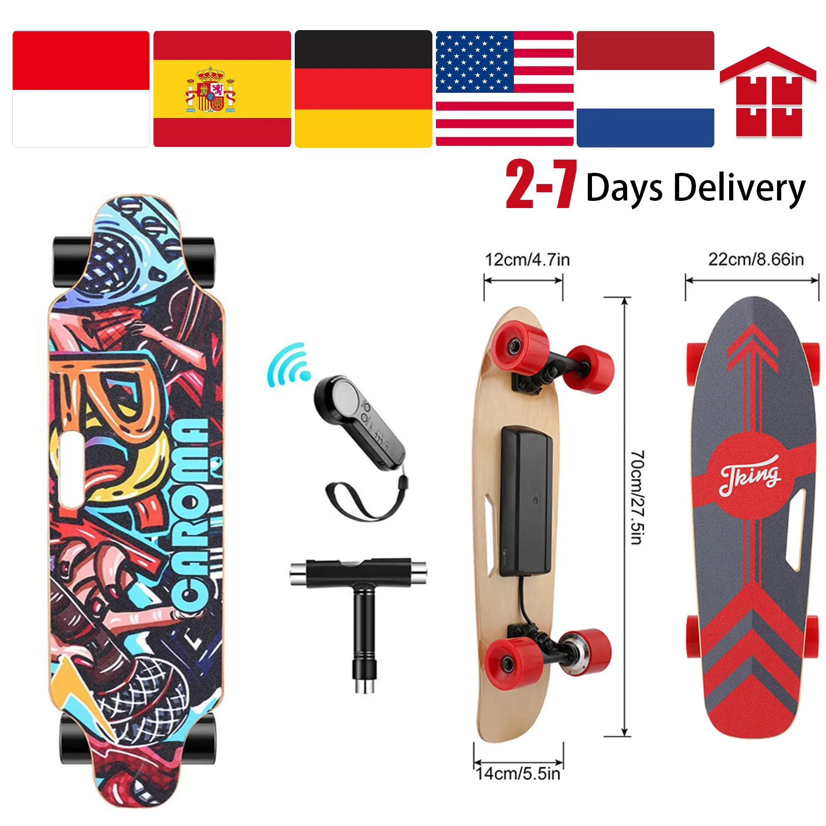 

Electric Skateboard with Remote 3 Types choose Brushless Motor, Top Speed Adjustment, Max Load up to 220 Lbs Adult, Teens, and K