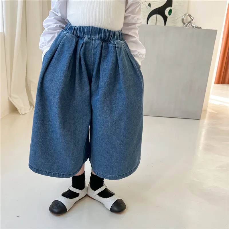 

Korean Children'S Clothing 2022 Spring New Girl Retro Fashion Catwalk Loose Big Wide-Leg Jeans Casual Pants