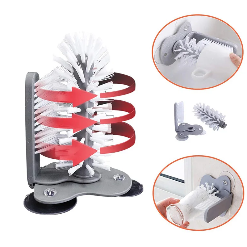 

1pcs Cup Scrubber Glass Cleanner Bottle Brush Sink Kitchen Accessories Drink Mug Wine Suction Cup Cleaning Brush Gadgets