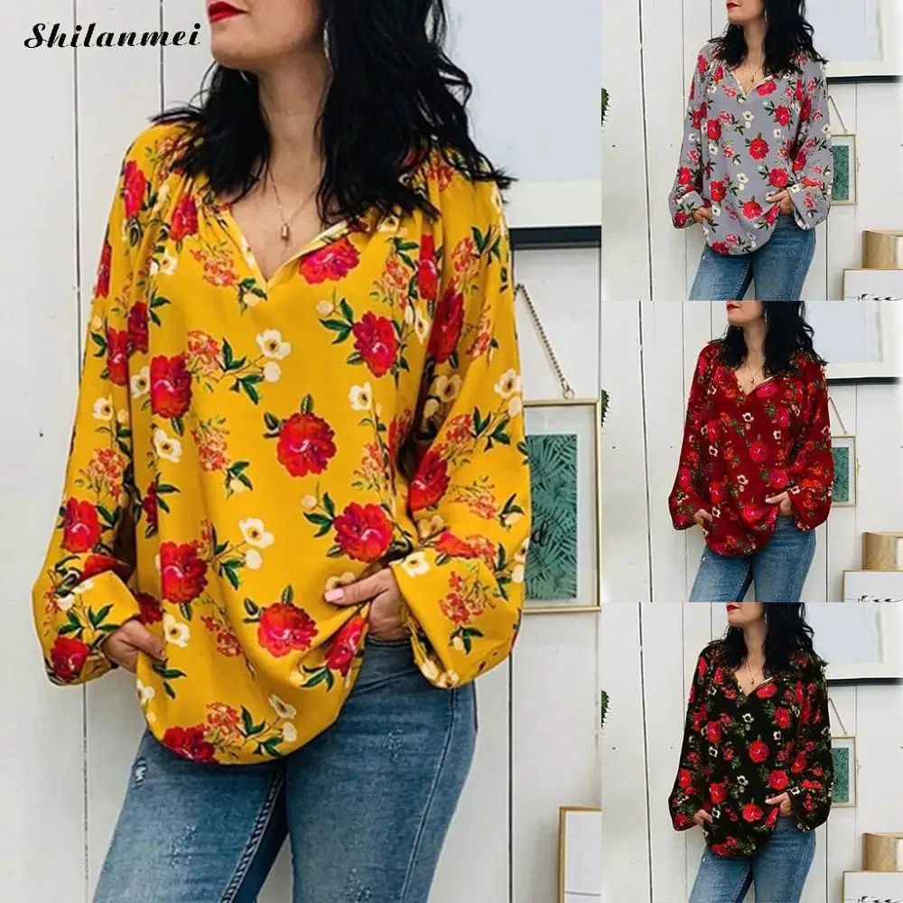 

Блузка женская с длинным рукавом и V-образным вырезом