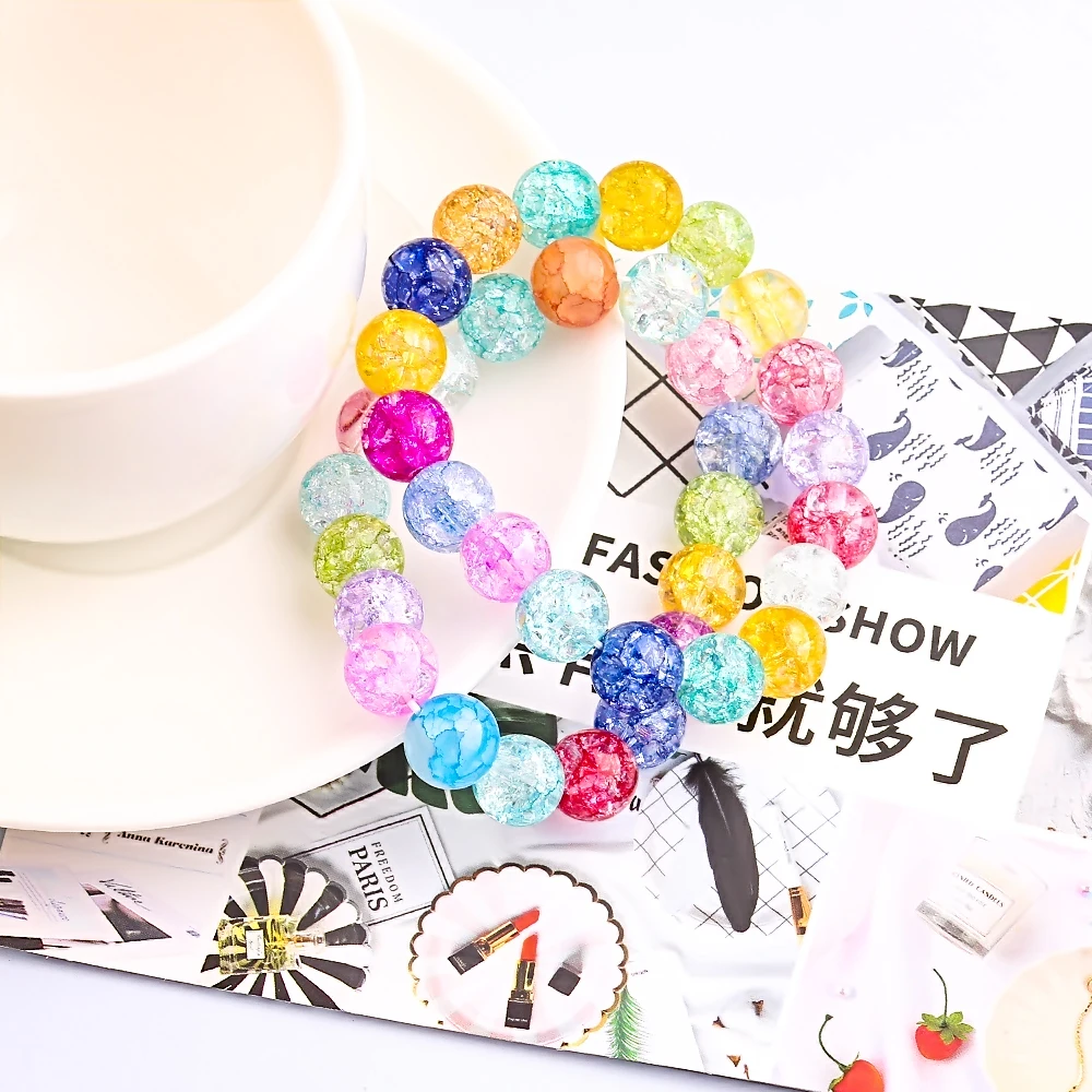 

95Pcs Natural Stone Bracelet Glass 8MM Crystal Round Crackle Beads For DIY Making Necklace Bangles Charm Crafts Jewelry Supplies