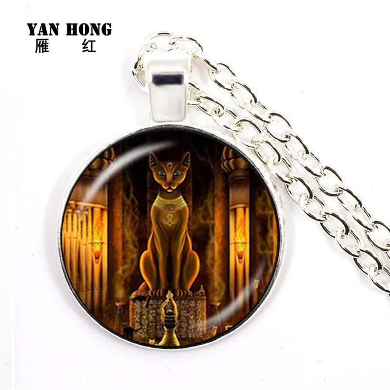 Ancient Egyptian Cat Goddess Statue Necklace Egypt Lord Pendant Handmade Glass Women Jewelry Amulet Accessories | Украшения и