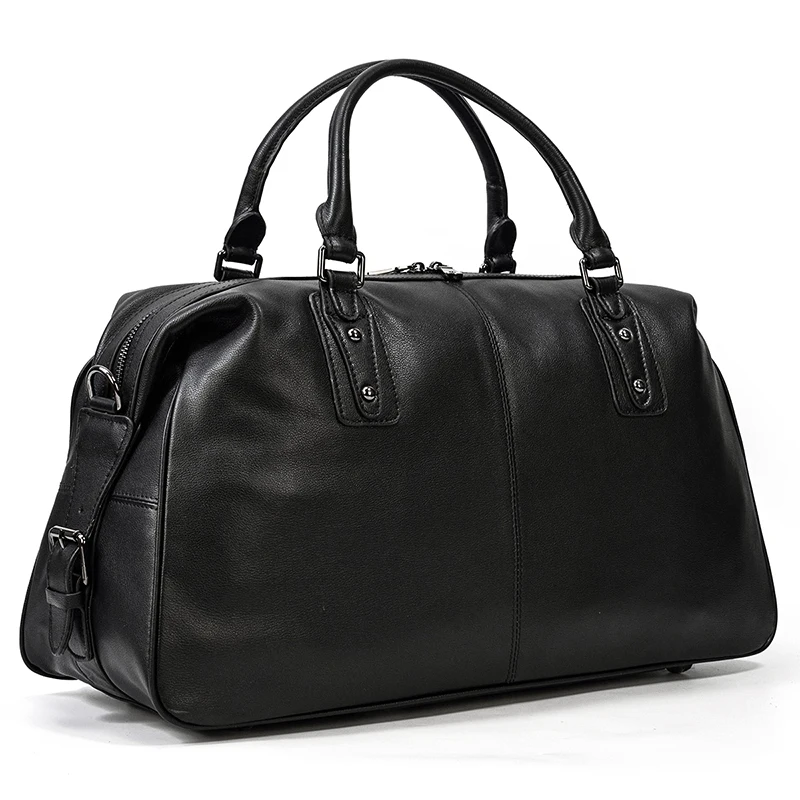 MAHEU New Design Leather Travel Bag Soft Cowskin Duffle Bag Black Travel Duffle bag Weekend Bag of men women luggage bag 50 cm