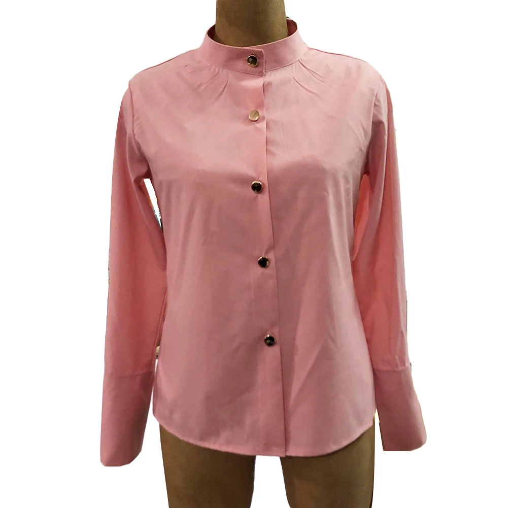 Модная Офисная Женская однотонная блузка с длинным рукавом и воротником стойкой