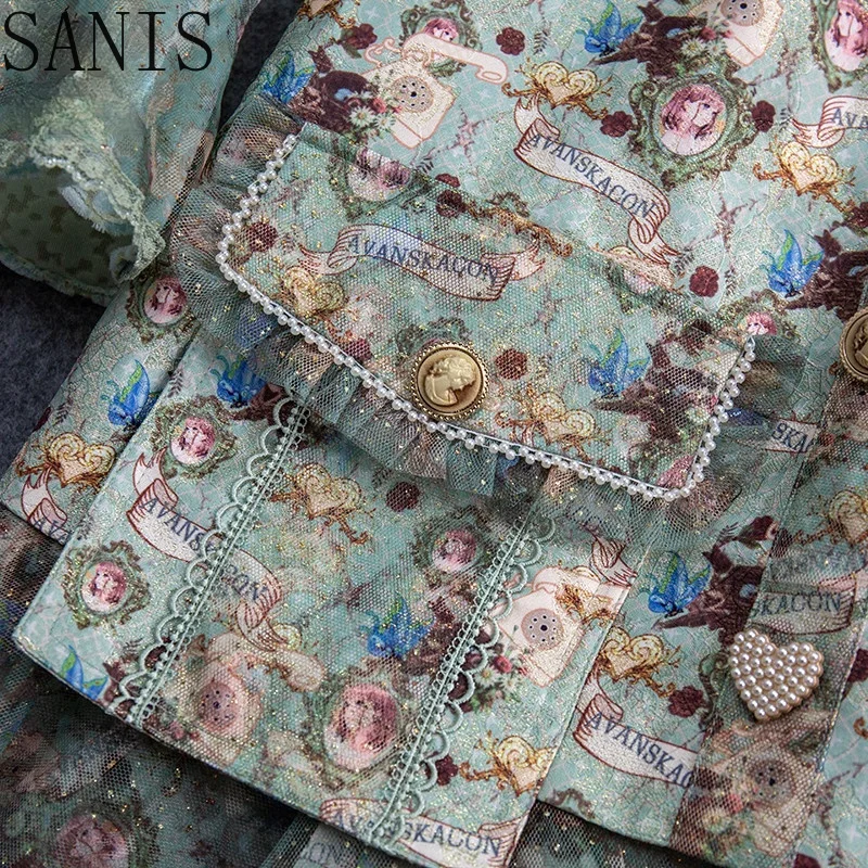 

Sanis 2021 New Fashion Designer Summer Dress Women Vintage Floral print Long Sleeve Ruffles Elegant Party Mini Dress