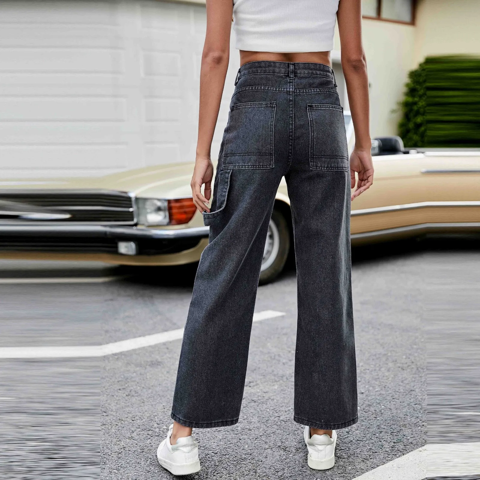 

Woman Jeans High Waist Wide Leg Denim Clothing Black Streetwear Vintage High Quality 2021 Fashion Harajuku Straight Trousers M6