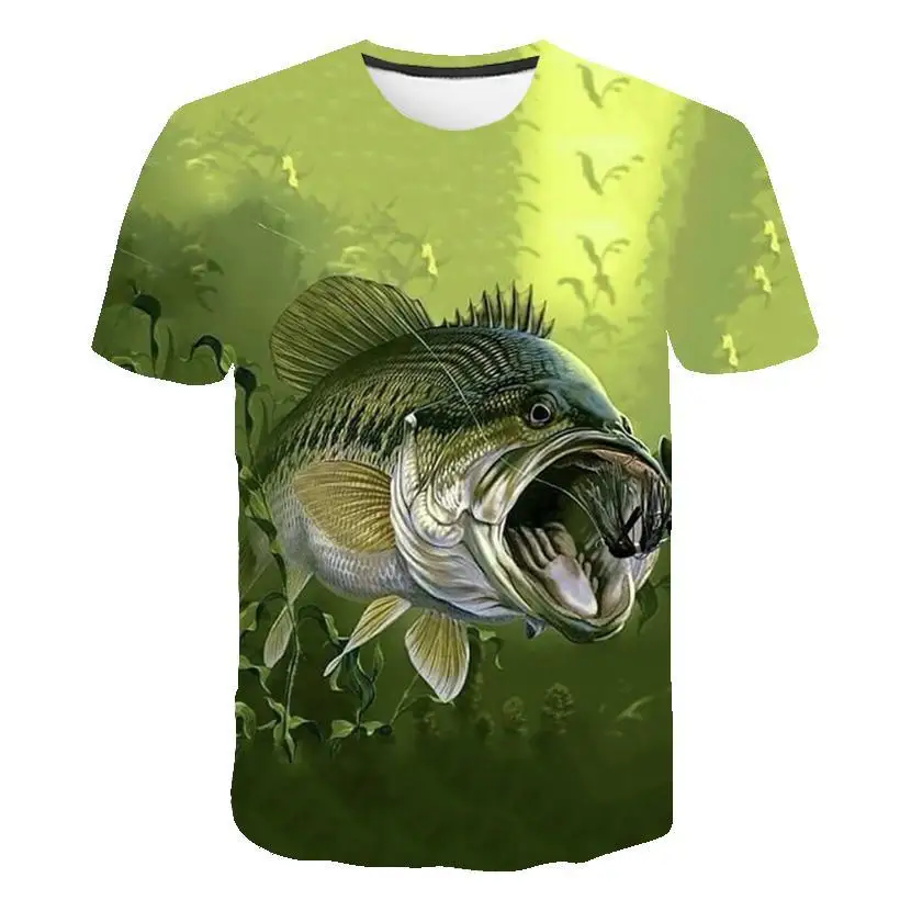 

2021 new male T-shirt small fish 3D printing male T-shirt fishing 3D male T-shirt summer 3D male T-shirt small fish
