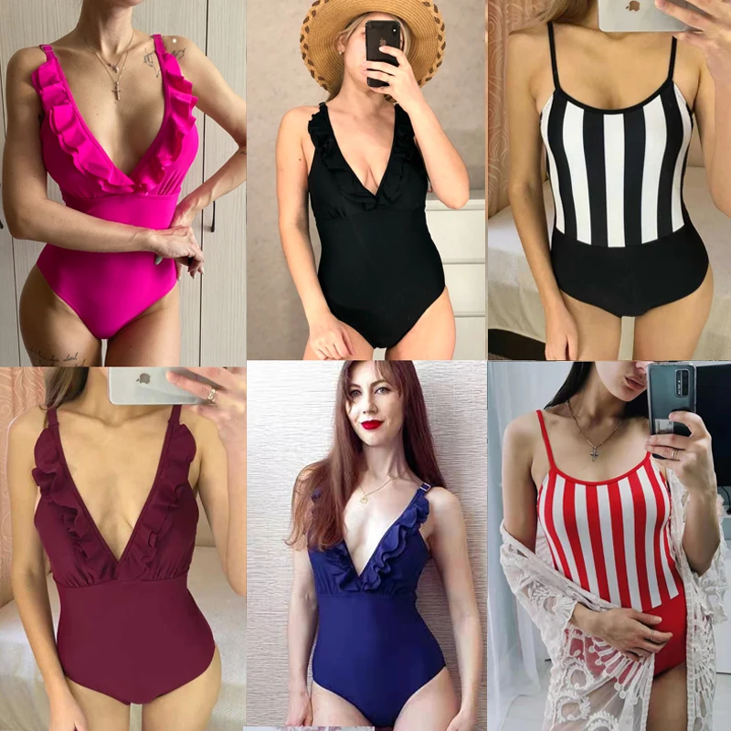 

Baador con volantes de una pieza para mujer, traje de bao Sexy de talla grande, ropa de playa, Monokini, traje de bao