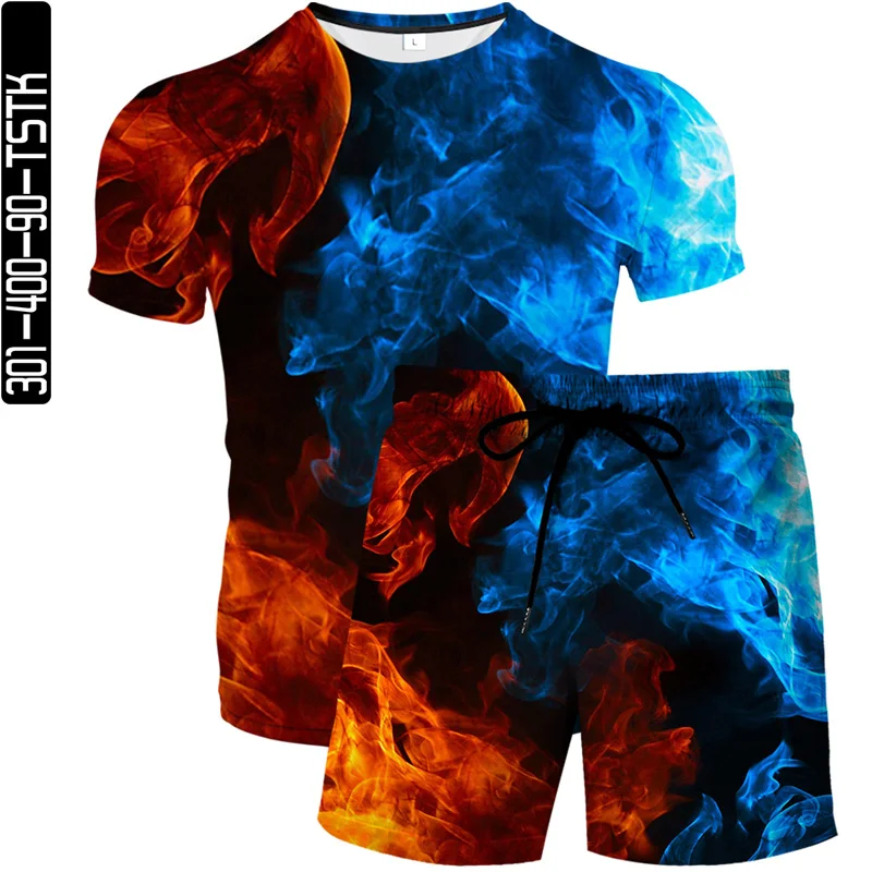 

Mr.z Harajuku 3D print Summer men/women two-piece T-shirt + shorts Couples casual sportswear street style smoking image