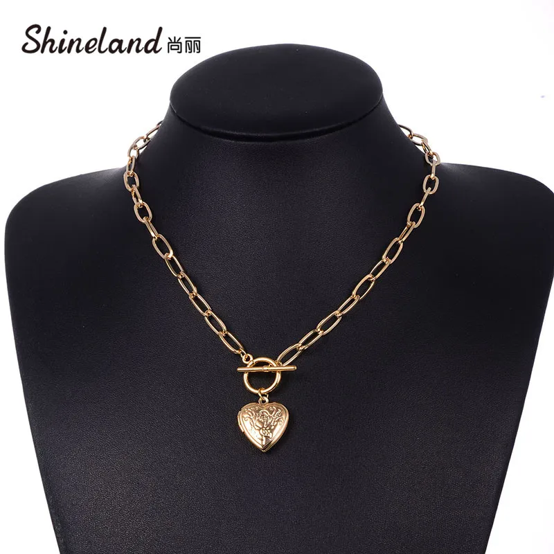 Ожерелье Shineland в винтажном стиле женское Массивное колье с кулоном форме сердца