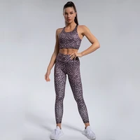 yoga sets leopard print fitness women tracksuit seamless workout outfit wide strap sports bra tight bicycle pants clotheszf958