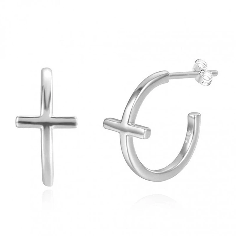 

925 Sterling Silver Ear Needle Cross Stud Earrings for Women Simple Open Circle Minimalist Earrings Fashion Jewelry