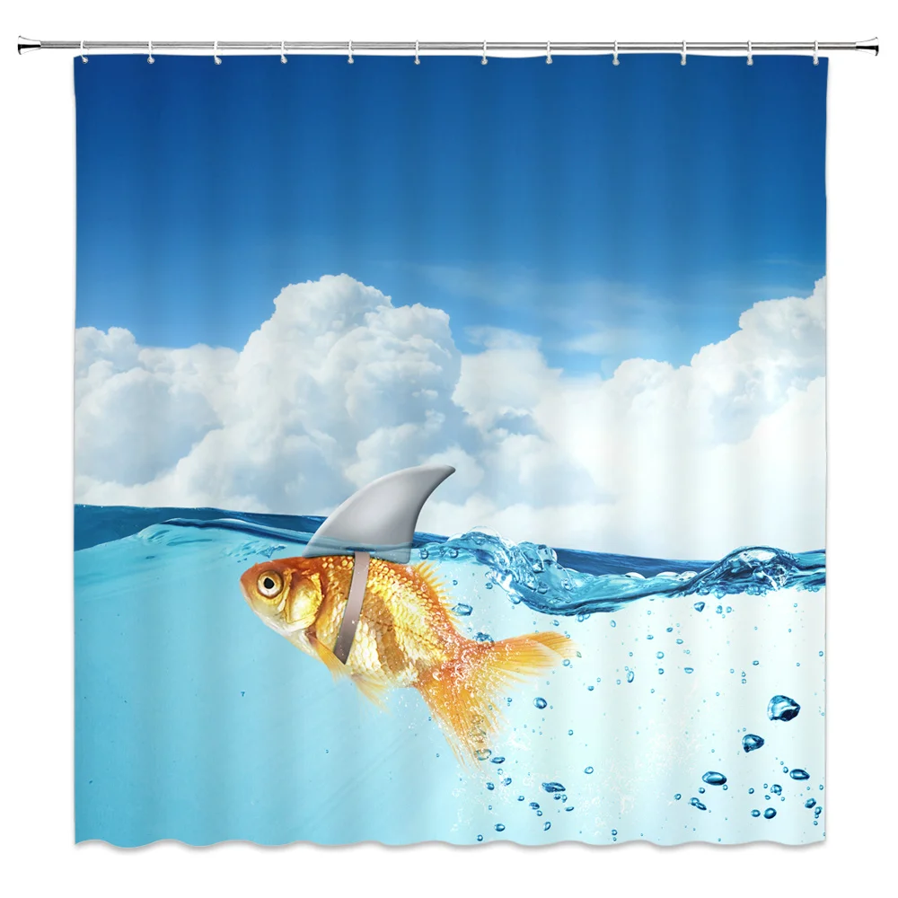 

Funny Fish Shower Curtains Koi With Shark Fins Ocean Bathroom Decor Home Bathtub Waterproof Polyester Cloth Curtain Set Cheap