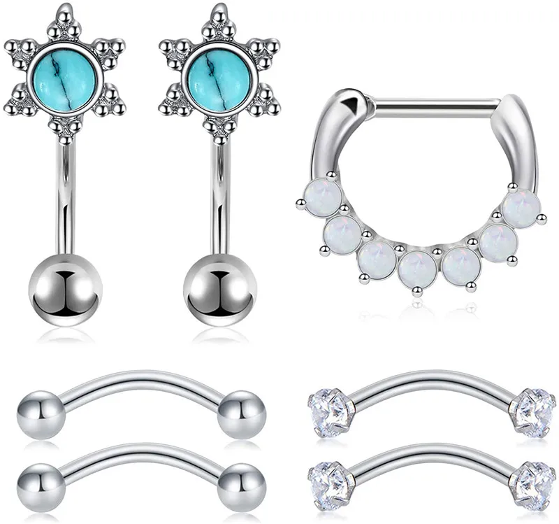 JFORYOU 7 шт. 16 г Хирургическая сталь Циркон опал сегмент кликер изогнутая штанга Daith