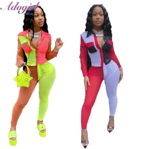 Женский спортивный костюм из двух предметов, повседневная цветная Лоскутная Блузка, топ и длинные спортивные штаны, спортивный костюм для фитнеса и улицы