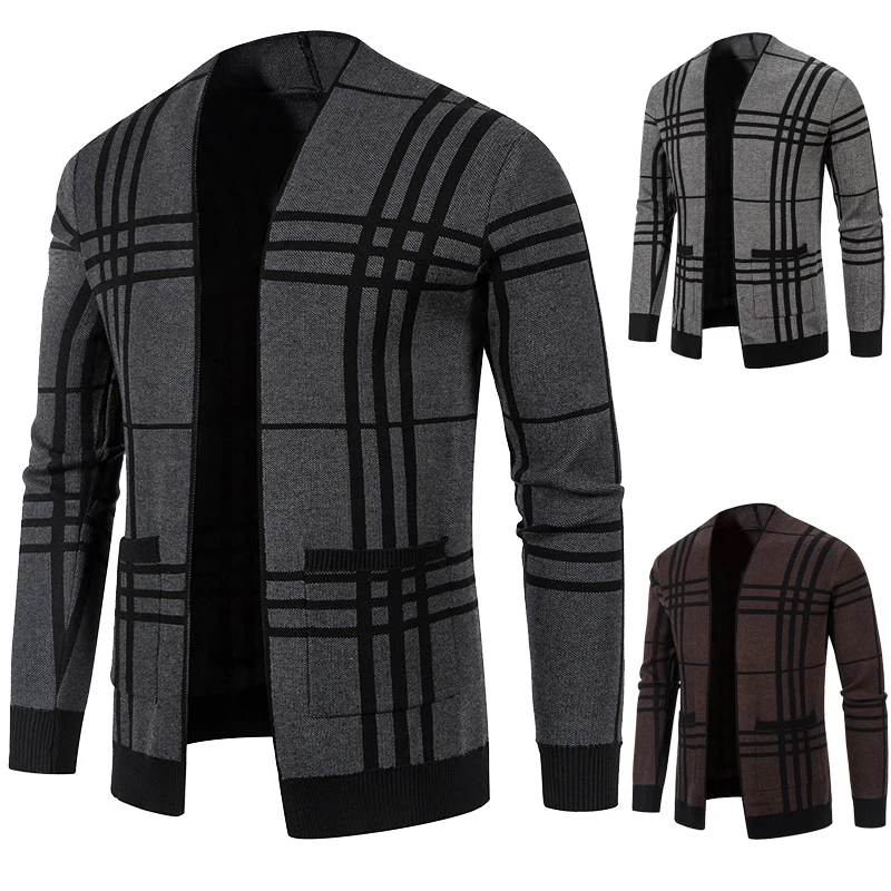 Mens Cardigan  Men's Knit Winter Coats Long Sleeve Business Casual Jackets Male Tops