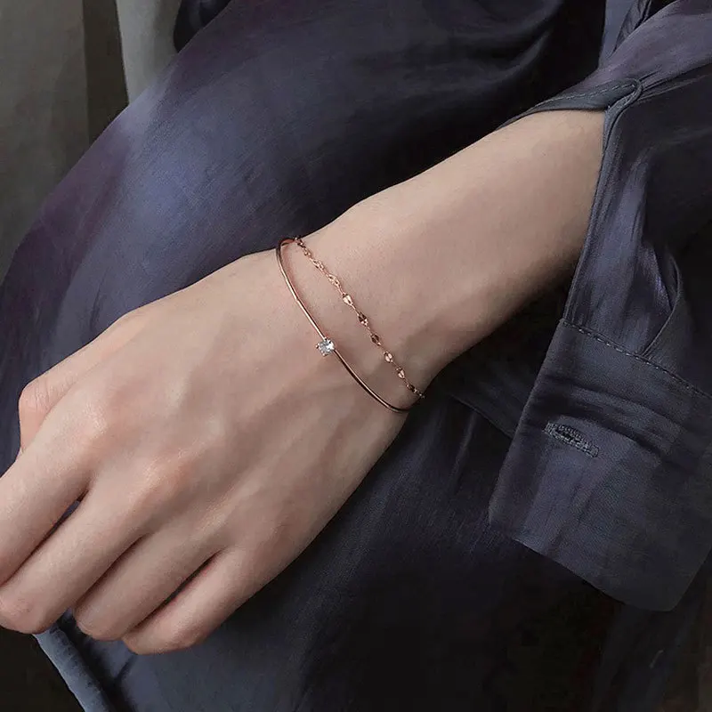 

2 in 1 Bracelets Bangles For Women Rose Gold Elegant Double-Layer Adjustable Open Bangles Bracelets 925 Silver Jewelry