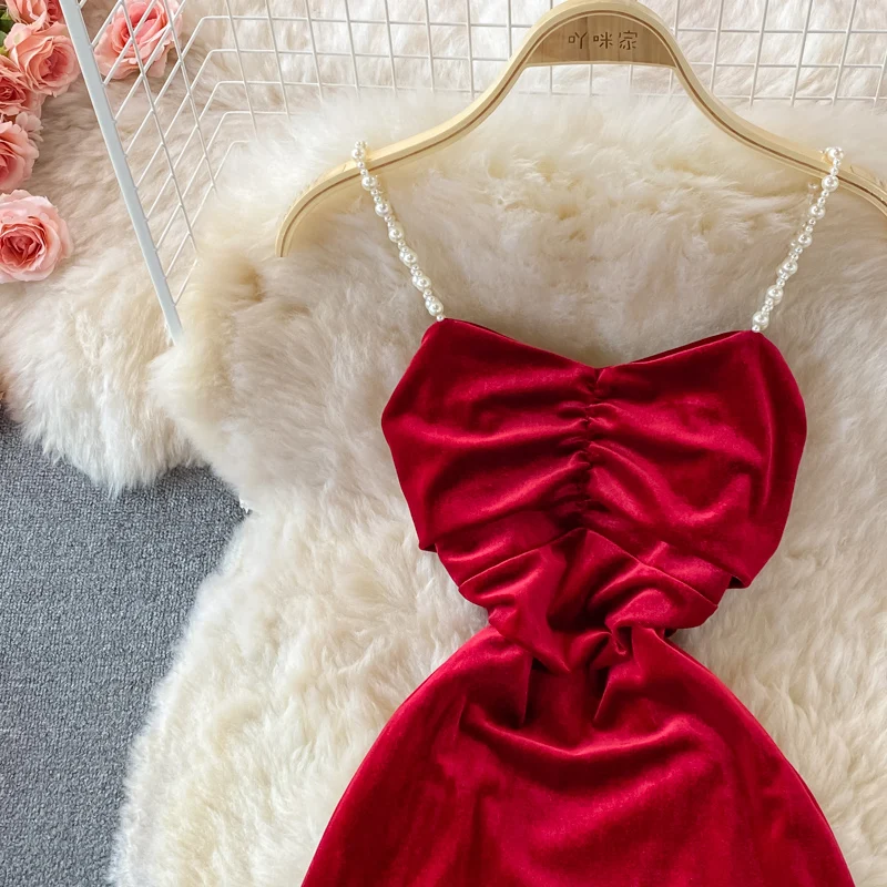 Осеннее праздвечерние чное красное платье элегантное Новое корейское