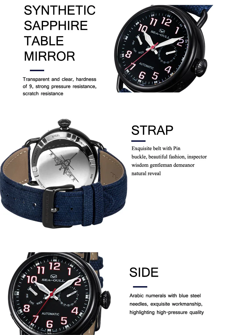 Genuine Seagull watches men 811.23.5026H Mechanical Chronograph Chinese Military men's Watch Luminous Arabic Numerals Black Dial
