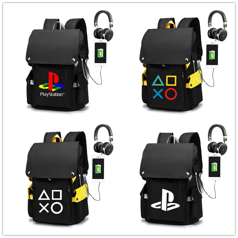 Холщовый Рюкзак Playstation PS4 детская дорожная сумка школьный ранец на плечо с usb