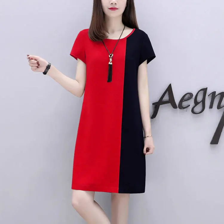 

2020 new elegant midi casual plus size dress summer clothes for women O-Neck Short A-Line Two-color printing Slim Loose dresses