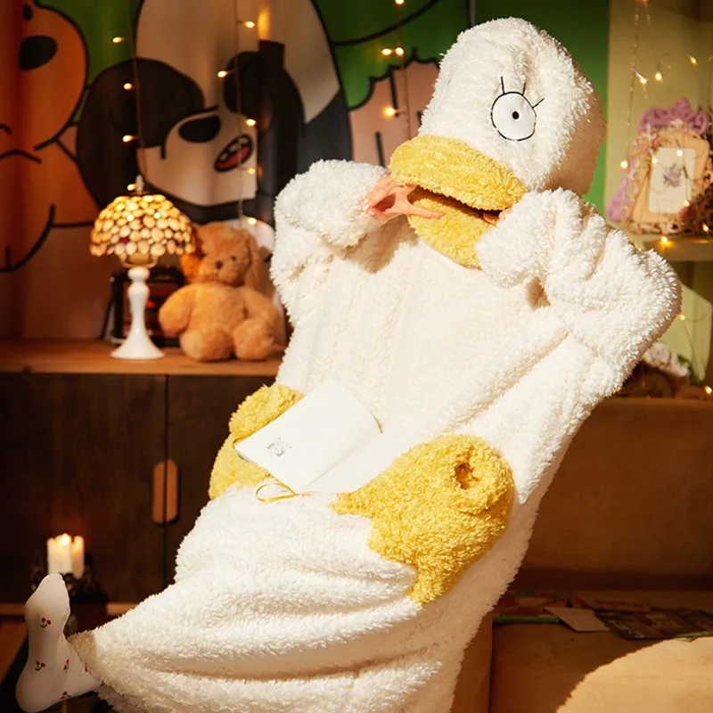 

Elizabeth Duck Nightgown Funny Sleep Blanket Cartoon Pajamas Pullover Winter Kigurumi Warm pyjamas Women Anime Sleeping Bag