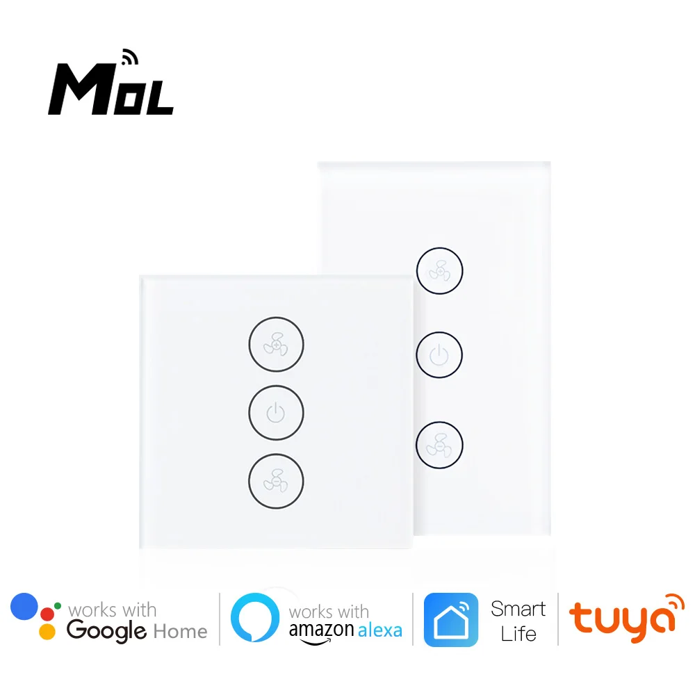 

MOL EU/US Tuya Smart Life WiFi Smart Ceiling Fan Switch APP Remote Timer and Speed Control Compatible with Alexa and Google Home