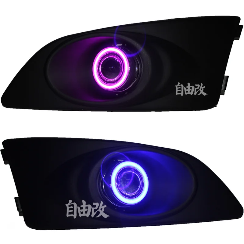 DRL COB angel eye (6 colores) + lámpara antiniebla halo + lente de proyector E13 + cubierta de lámpara antiniebla negra para chevrolet sonic aveo, 2 piezas