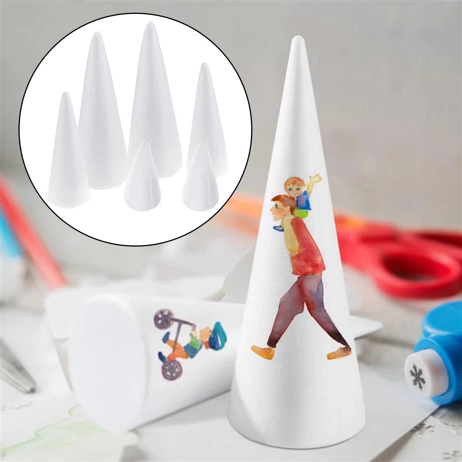 

6Pcs White Cone Shapes Styrofoam Foam Ornaments For Handmade DIY Modelling Crafts For Kids Kindergarten DIY Hand Crafts