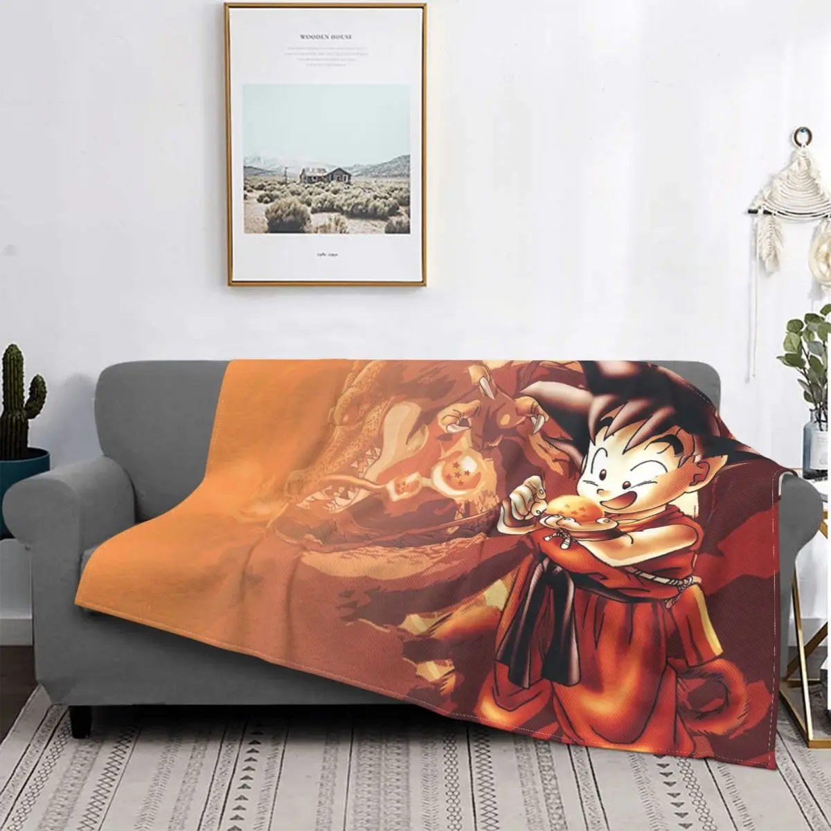 

Manta de franela de Son Goku para todas las estaciones, manta cálida portátil de Anime para cama y oficina, ropa de cama