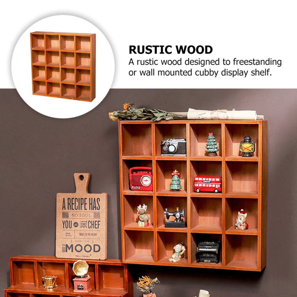 

16 Grids Vintage Wooden Desktop Cabinet Wall-Mounted Collection Display Shelves