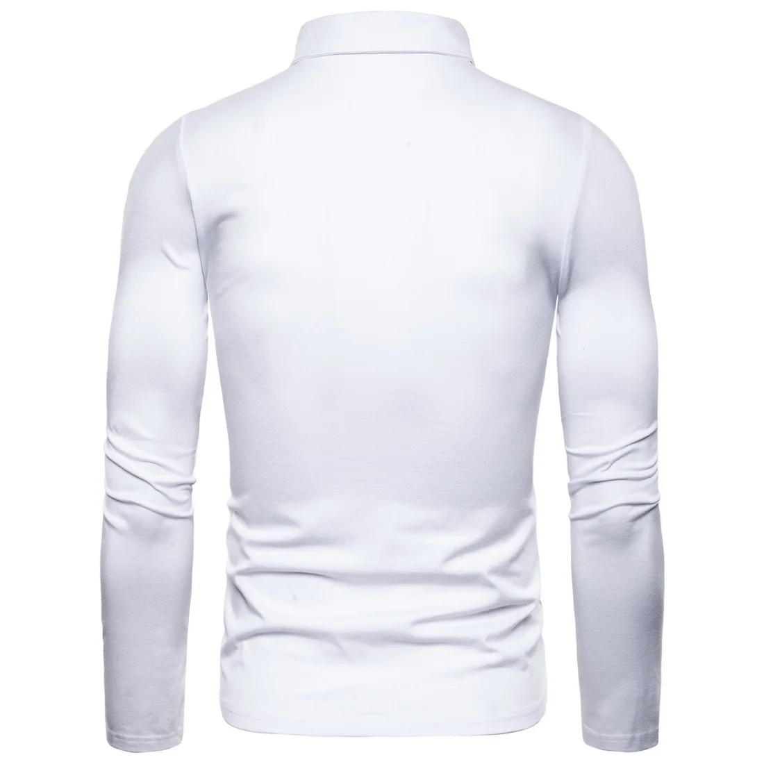 Drop Shipping New Fashion Long Sleeve T Shirt Men Casual Embroidery Slim Fit Men's Tees Solid Turn-down Collar T-Shirts Men