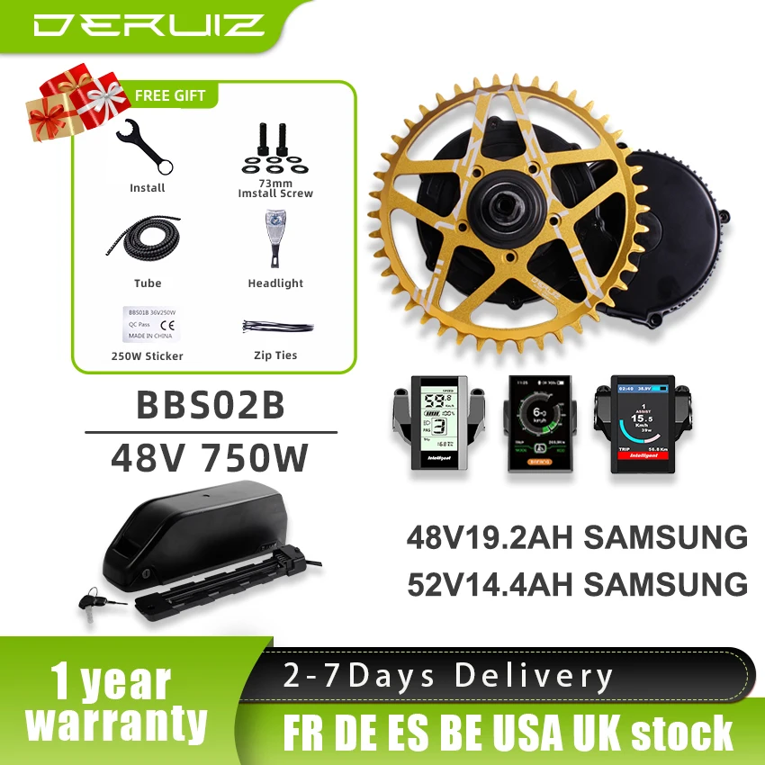 Комплект для электровелосипеда Bafang BBS02B 48 В 750 Вт BBS02 8Fun 21700 Ач|Двигатель