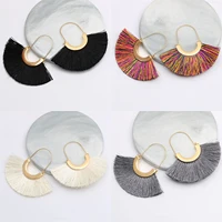 4 colors bohemian sector tassel earrings for women cotton fabric long fringe drop earrings 2020 party female curved ear jewelry