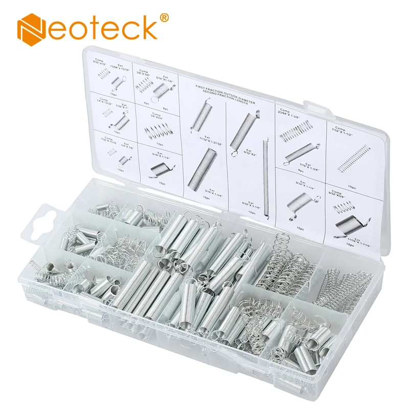 

Neoteck 200 Pieces Spring Assortment Zinc Plated Spring Steel Extension Compression