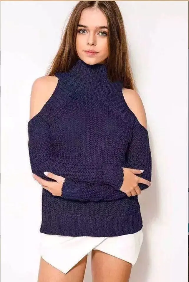 Свитер женский осенний сексуальный открытый плечо Свободный вязаный свитер