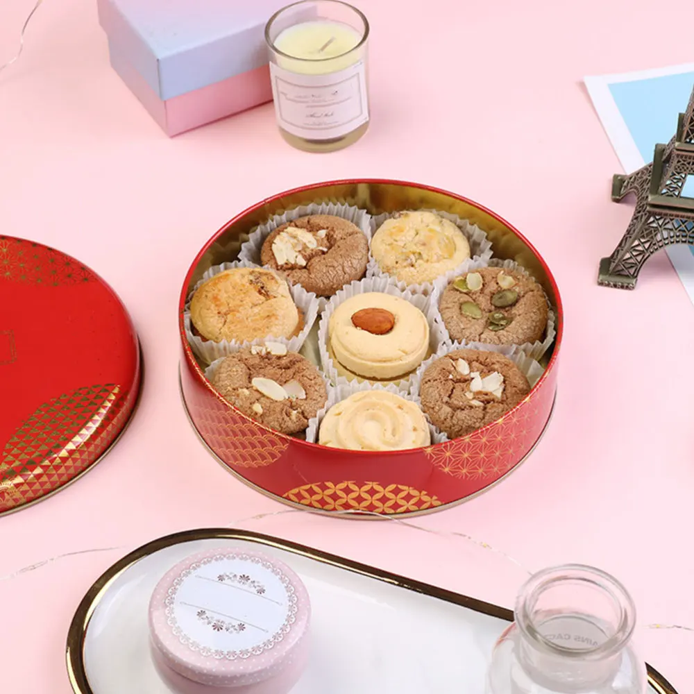 

1Pc Round Box New Year Candy Box Festival Bakery Packing Box Biscuit Box (Red)